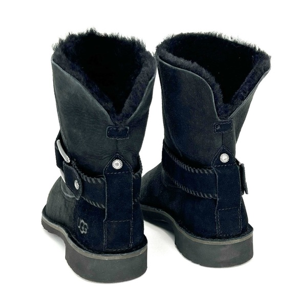 Ugg Cedric Biker Boot Size 6 Black Suede Shearling Uggs Ankle Booties New NWT - Picture 5 of 12